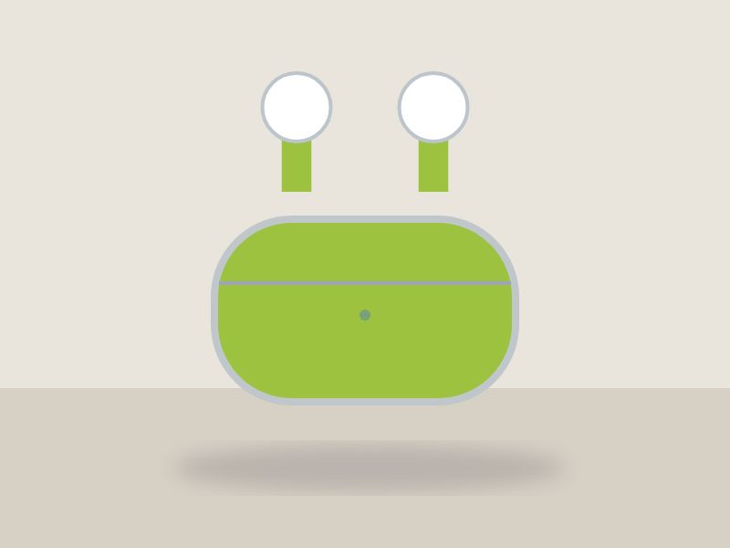 Earbuds in lime green case